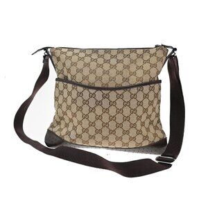 GUCCI Logo GG Shoulder Bag Canvas Leather Beige Italy 145857 37KB921